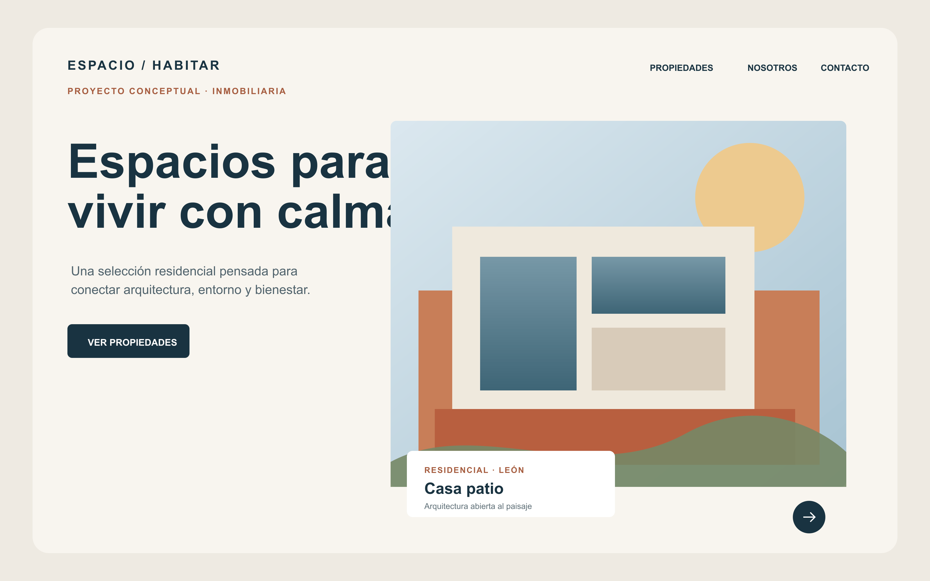 Concepto de portada inmobiliaria en tonos arena con una composición arquitectónica